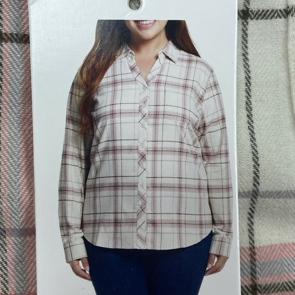 Weatherproof Women's XL Plaid Blouse Pink Cotton Blend d1406